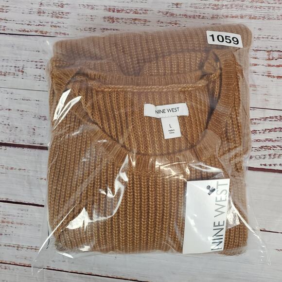 Nine West Women's Brown White Cable Knit Sweater Size L Chevron Colorblock NWT - Picture 14 of 14